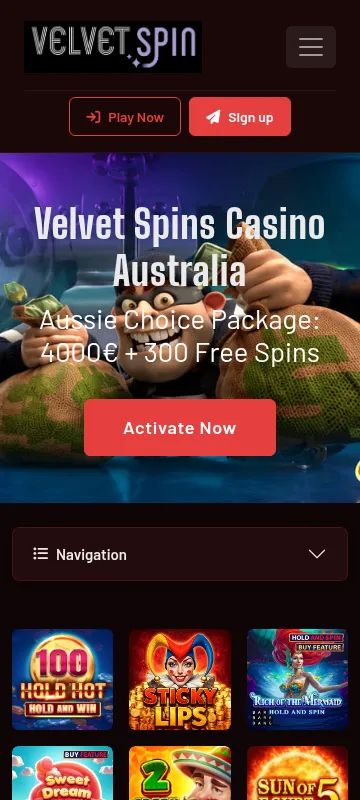 Velvet Spins Casino mobile browser view